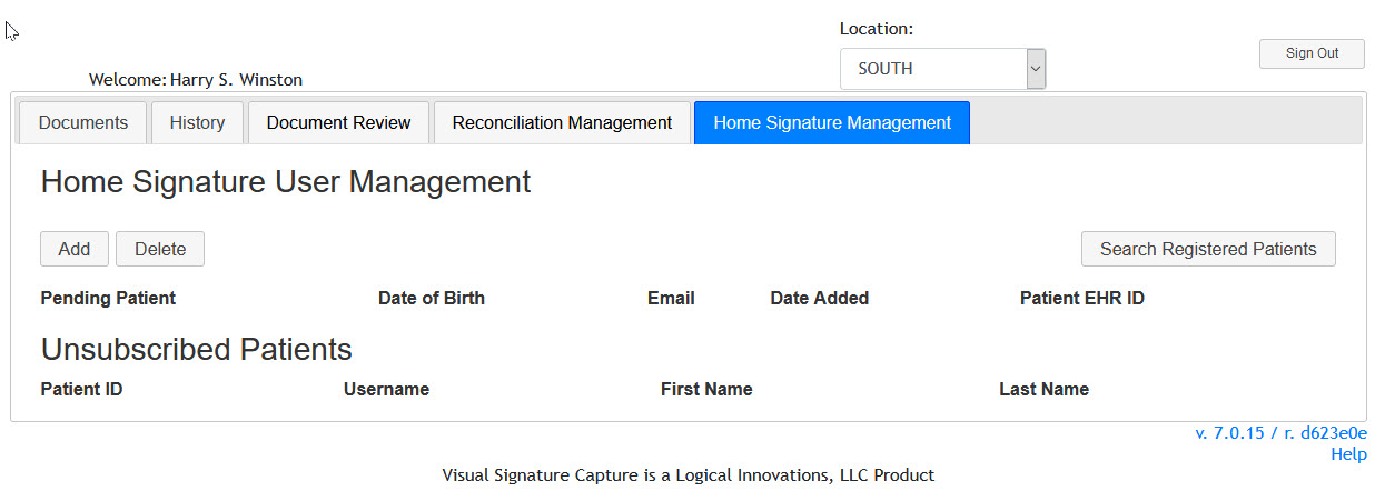 Home Signature Management tab