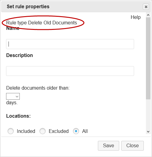 Screenshot of Adding Name to Delete Old Documents Rule