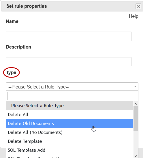 Screenshot of Selecting Delete Old Documents Rule