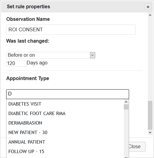 Screenshot of Appointment Type Fields for Structured Template Add