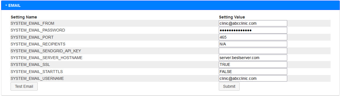 VSC System Mangement Settings Email