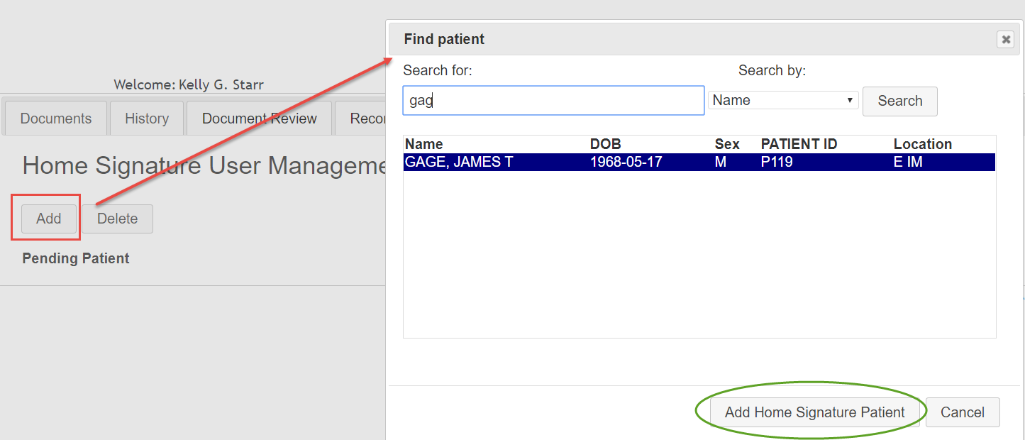 Home Signature Add a Patient