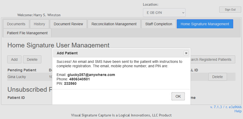 Patient Notification Success Message