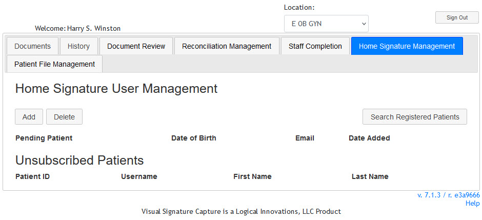 Home Signature Management Tab Highlighted in Staff Tabs Screenshot