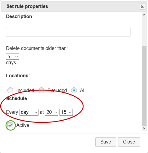 Screenshot of Setting Schedule for Delete Old Documents Rule